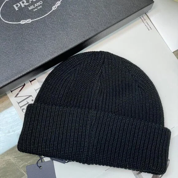 Prada Black Knit Beanie Hat